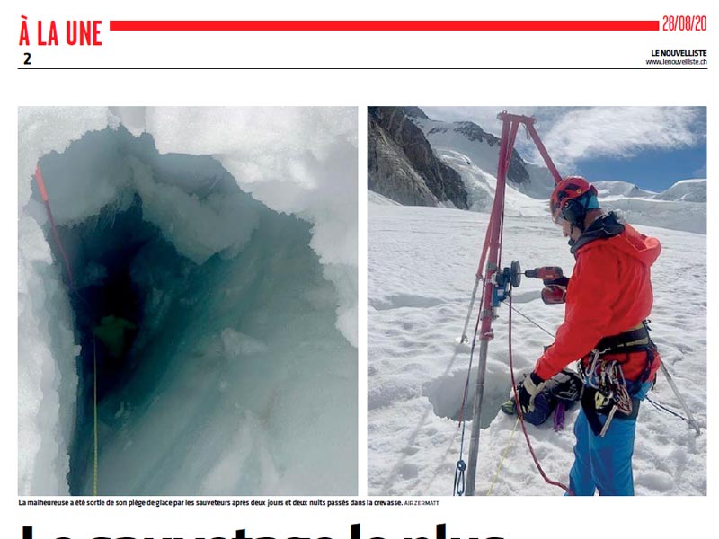 Chute dans une crevasse